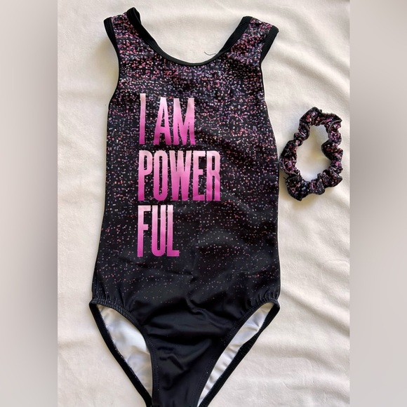 Kids Black and Pink Leotard with Scrunchie - Picture 1 of 6